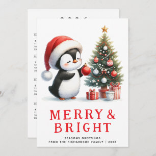 Fun Penguin Merry Bright Modern Minimal Christmas Holiday Card