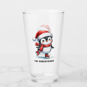 Fun Penguin Personalised Family Christmas Glass