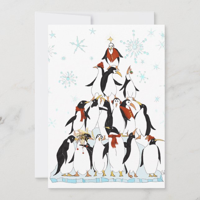 Fun Penguin Pyramid Holiday Cartoon Invitation (Front)