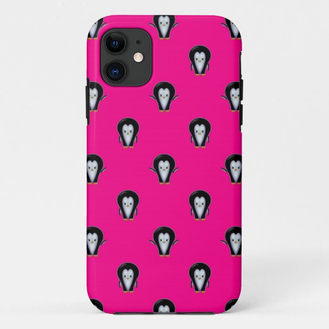 Fun Penguins over Hot Pink Pattern Case-Mate iPhone Case (Back)