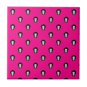 Fun Penguins over Hot Pink Pattern Ceramic Tile