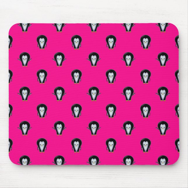 Fun Penguins over Hot Pink Pattern Mouse Pad (Front)