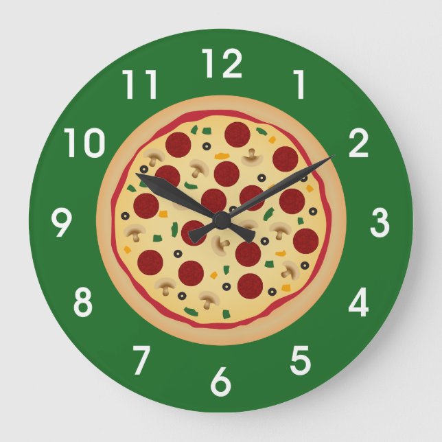 Fun Pepperoni and Veggie Pizza Large Clock (Front)