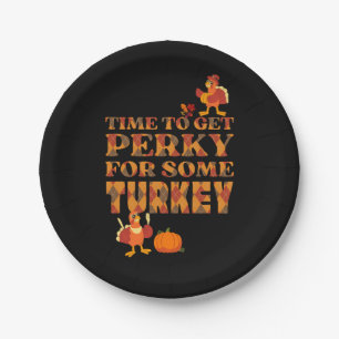 Fun PERKY FOR TURKEY Plaid Thanksgiving Paper Plate