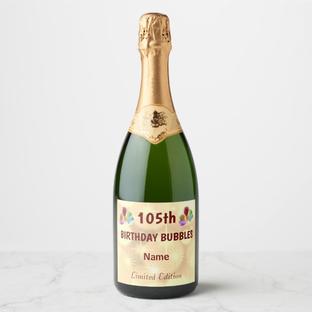 Fun personalised 105th Birthday Sparkling Wine Label (Front)