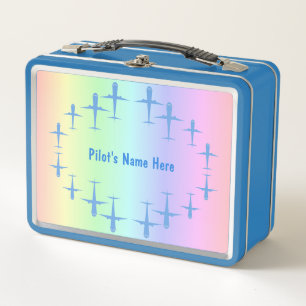 Fun, Personalised Aeroplanes Colourful Rainbow Blu Metal Lunch Box