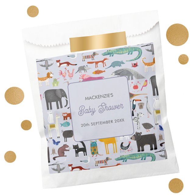 Fun Personalised Animal Baby Shower Favour Bag (Jungle, safari, zoo, wild and pet animals and bird design personalized baby shower favor bag)