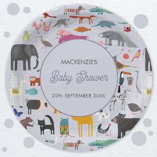 Fun Personalised Animal Baby Shower Paper Plate