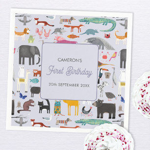 Fun Personalised Animal First 1st Birthday Napkin
