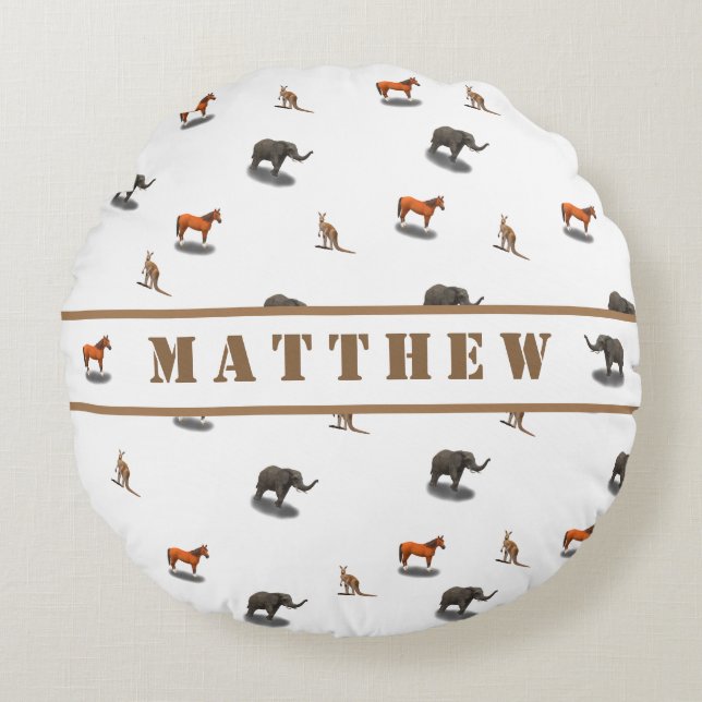 Fun Personalised Animal Themed Round Pillow (Front)