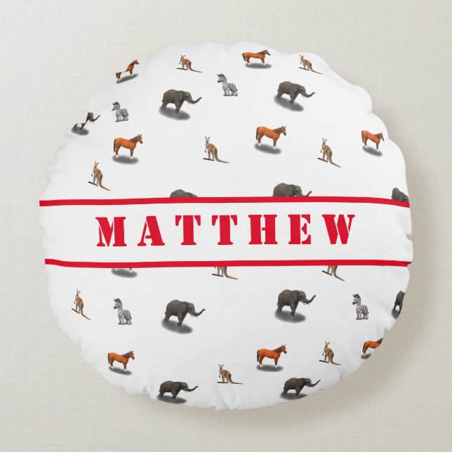 Fun Personalised Animal Themed Round Pillow (Front)