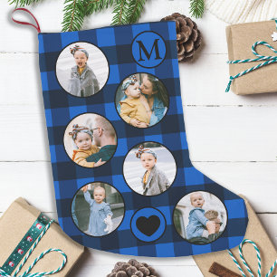 Fun Personalised Baby Photo Blue Black Plaid Small Christmas Stocking