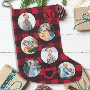 Fun Personalised Baby Photo Red Black Plaid Small Christmas Stocking