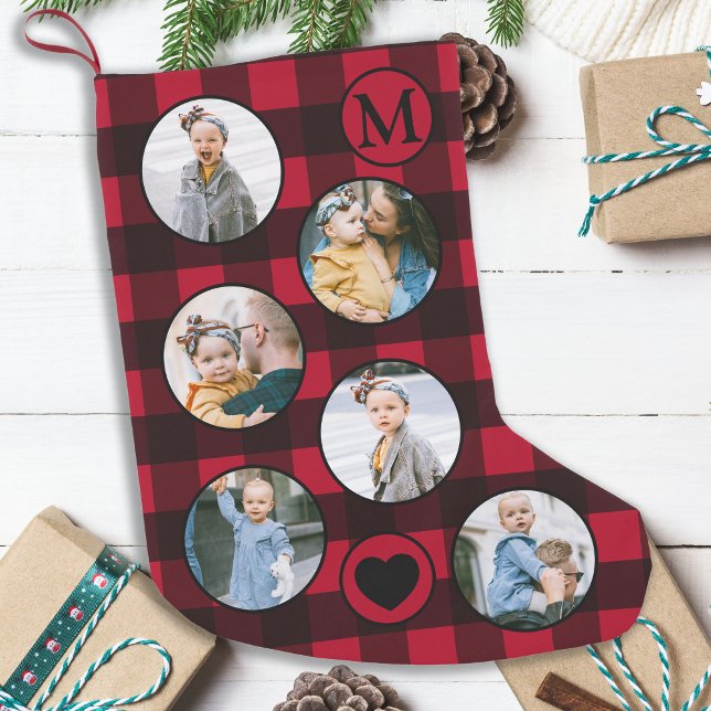 Fun Personalised Baby Photo Red Black Plaid  Small Small Christmas Stocking (Creator Uploaded)