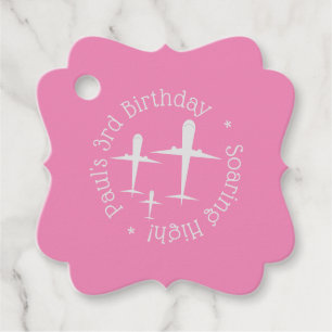 Fun Personalised Birthday Elegant Aeroplanes, Pink Favour Tags
