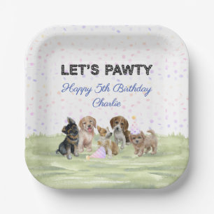 Fun Personalised Blue Puppy Dog Birthday Party Paper Plate