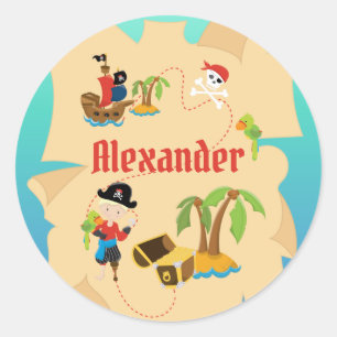 Fun Personalised Boy Pirate Treasure Map Classic Round Sticker