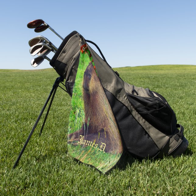  Fun Personalised Capybara Animal Golf Towel (Green)