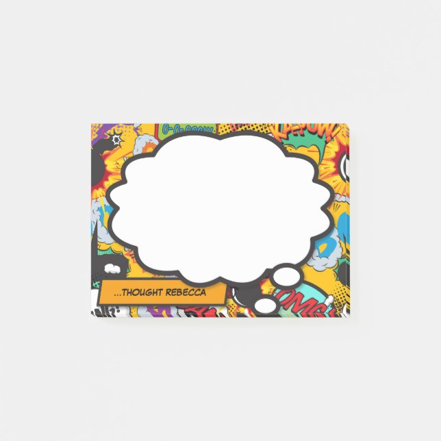 Fun Personalised Colourful Comic Book Think Bubble Post-it Notes (Front)