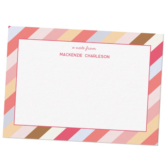 Fun Personalised Colourful Pastel Diagonal Stripes Card (Fun colorful personalized notecards)