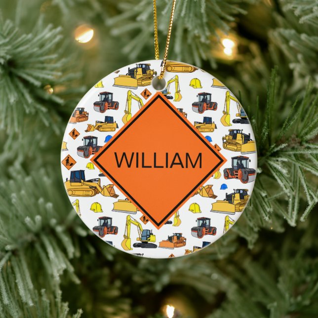 Fun Personalised Construction Vehicles Pattern  Ceramic Ornament (Tree)