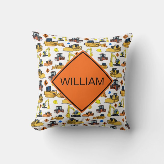 Fun Personalised Construction Vehicles Pattern Cushion (Front)