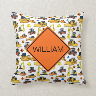 Fun Personalised Construction Vehicles Pattern Cushion