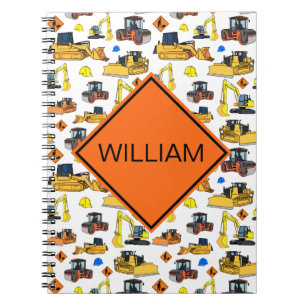 Fun Personalised Construction Vehicles Pattern Notebook