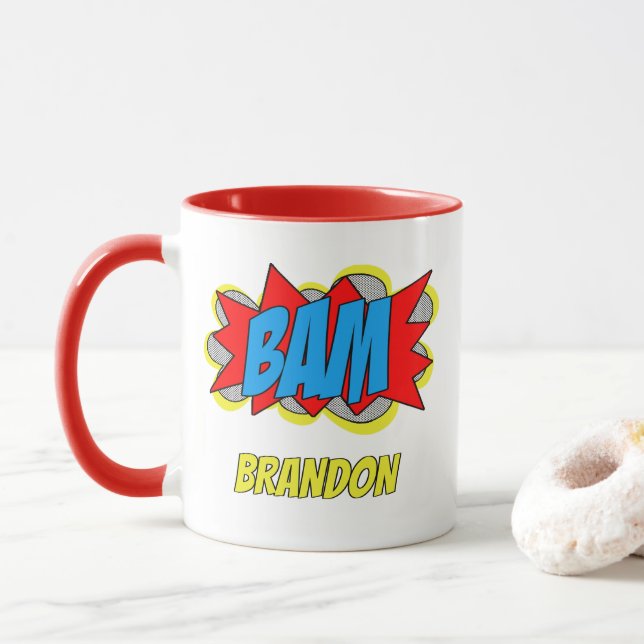 Fun Personalised Custom Comic Book Pop Art Style Mug (With Donut)
