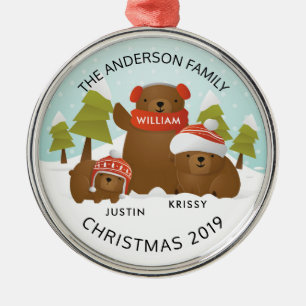 Fun Personalised Family Of 3 Bears Christmas Metal Ornament
