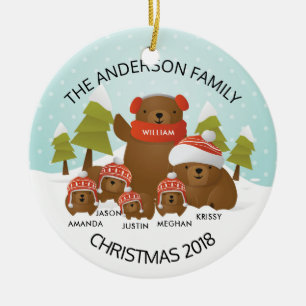Fun Personalised Family Of 6 Bears Christmas Ceramic Ornament
