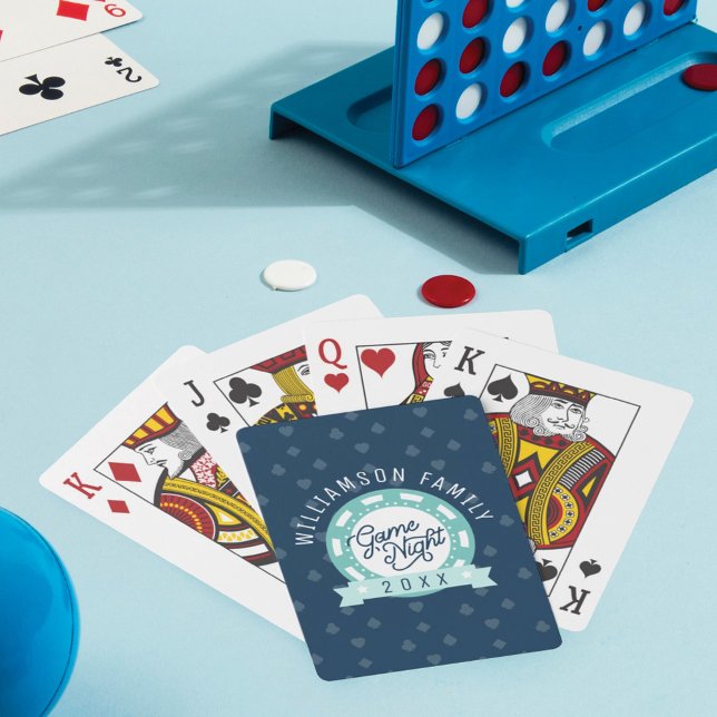 Fun Personalised Family Poker Game Night Navy Playing Cards (Creator Uploaded)