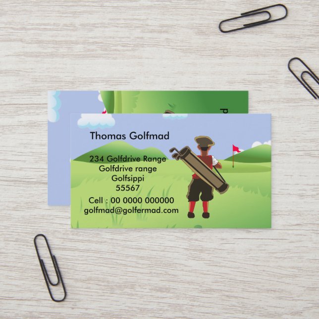Fun Personalised Golfer on golf course Business Card (Front/Back In Situ)