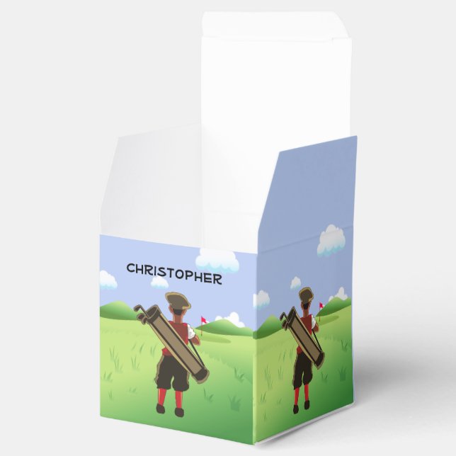 Fun Personalised Golfer on golf course Favour Box (Opened)