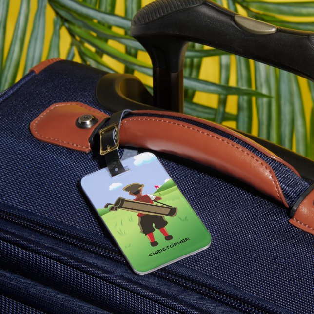 Fun Personalised Golfer on golf course Luggage Tag (Front Insitu 1)