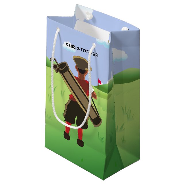 Fun Personalised Golfer on golf course Small Gift Bag (Front Angled)