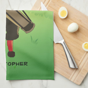 Fun Personalised Golfer on golf course Tea Towel