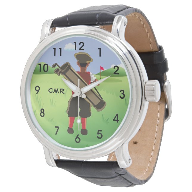 Fun Personalised Golfer on golf course Watch (Angled)