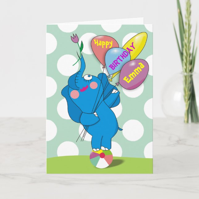Fun Personalised Happy Birthday Elephant Cards (Front)