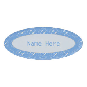 Fun Personalised Kid's Birthday Aeroplanes on Blue Name Tag