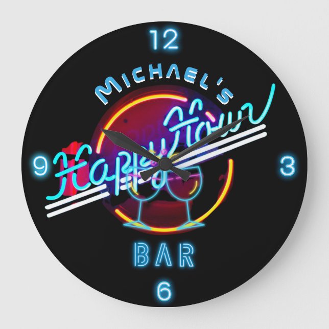 Fun Personalised Mancave Bar Den Happy Hour  Large Clock (Front)