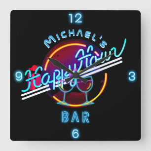 Fun Personalised Mancave Bar Den Happy Hour  Square Wall Clock