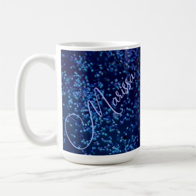 Fun Personalised Midnite Blue Confetti    Coffee Mug (Left)