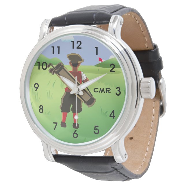 Fun Personalised monogram Golfer on golf course Watch (Angled)