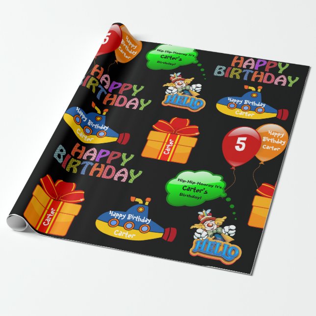 Fun Personalised Name & Age Birthday Wrapping Paper (Unrolled)