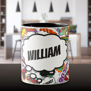 Fun Personalised Name Comic Book Two-Tone Coffee Mug