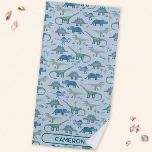 Fun Personalised Name Dinosaur Pattern Beach Towel
