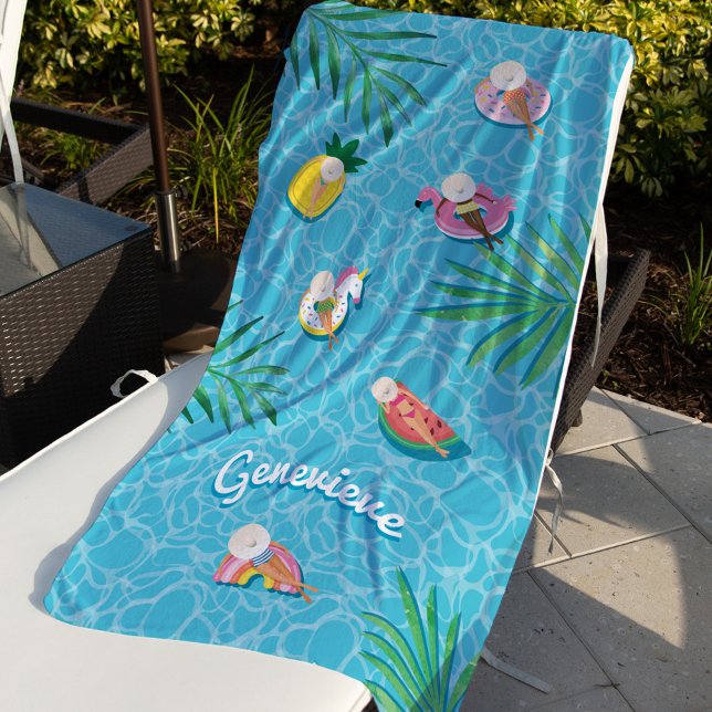 Fun Personalised Name Tropical Summer Pool Floats Beach Towel (Fun Personalized Name Tropical Summer Pool Floats Beach Towel)
