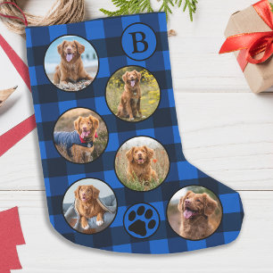Fun Personalised Pet Photo Rustic Blue Black Plaid Small Christmas Stocking