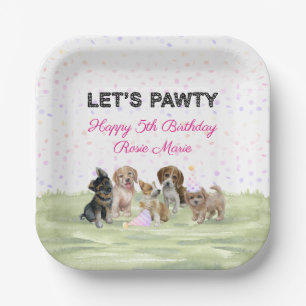 Fun Personalised Pink Puppy Dog Birthday Paper Plate